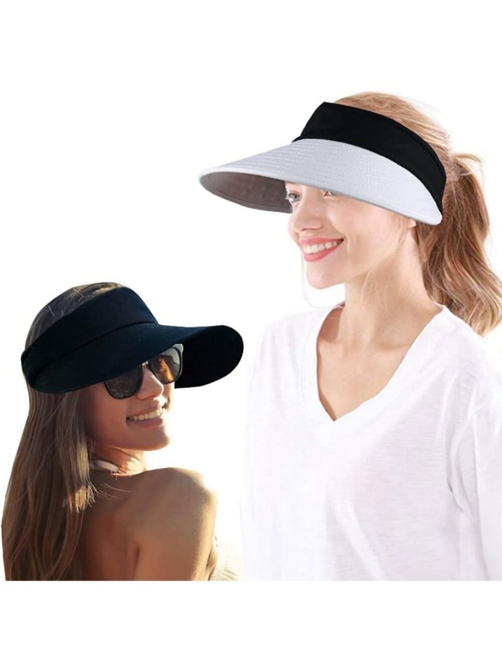 2PCS Wide Brim UV Protection Sun Visor Hats for Women - Stylish Golf & Beach